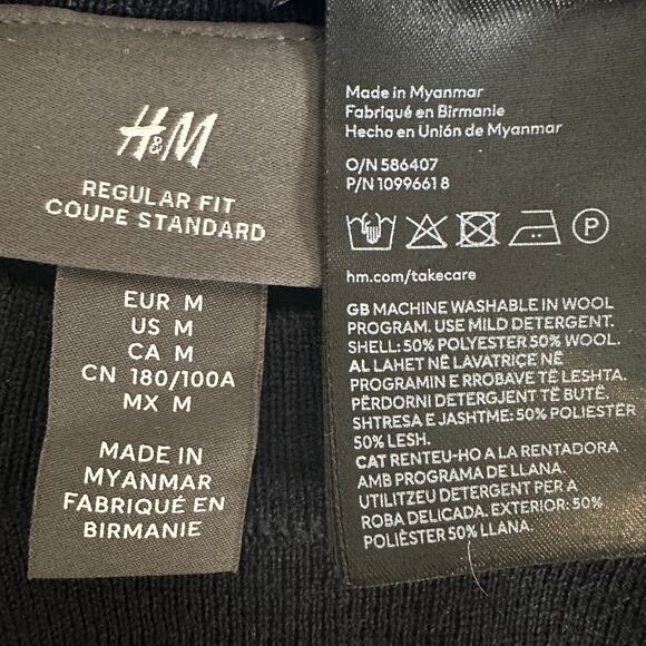 Wool Blend Crew Neck Sweater Mens Medium Navy Blue Academia Preppy Travel EUC - Picture 7 of 8